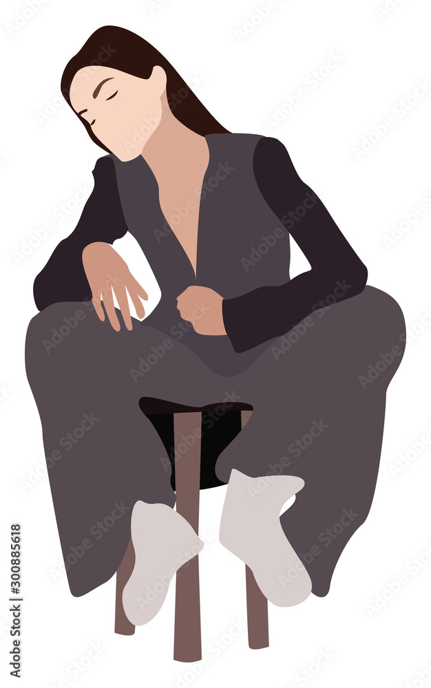 Poster Woman in grey, illustration, vector on white background.