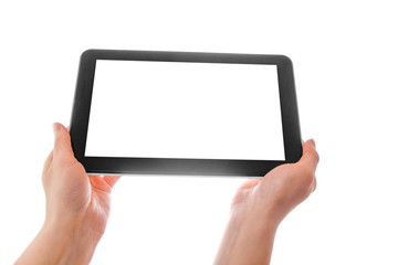 in human hands tablet computer touch-screen gadget with isolated