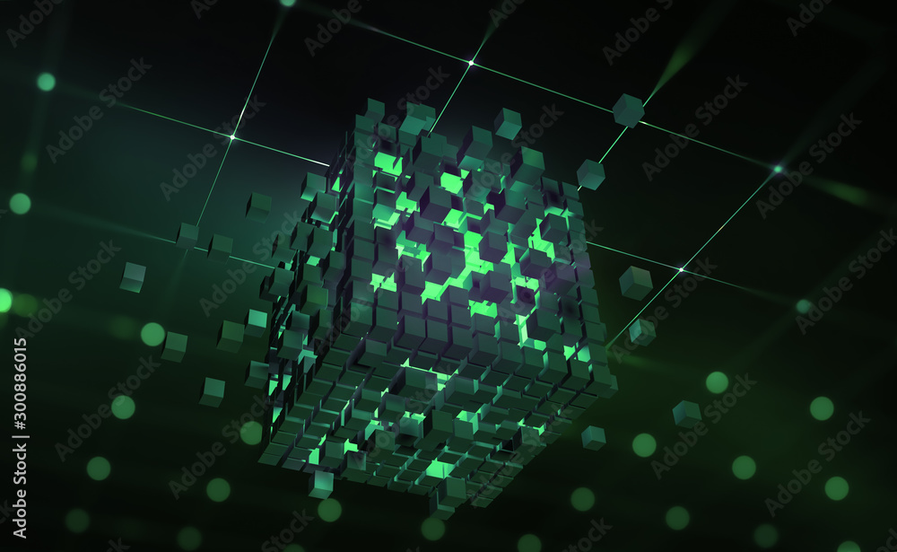 Leinwandbilder digital world. blocks of information collected in a nanostructure. abstract 3d illustration. blockch