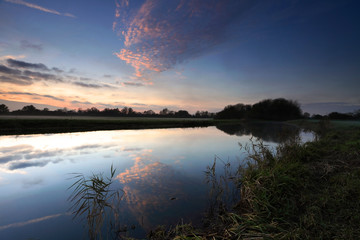Autumn sunset, river Nene valley, Castor village, Peterborough, Cambridgeshire; England; Britain; UK