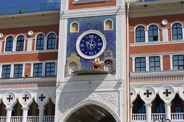 Clock with a donkey on Obolensky-Nogotkov square in Yoshkar-Ola
