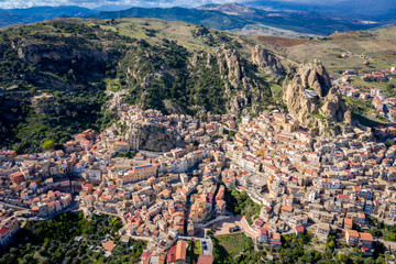 Aerial view of Mountainous Sicilian town Gagliano Castelferrato, Italy