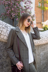 Fashion hipster cool girl in sunglasses.