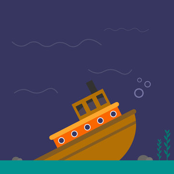 Sinking Ship, Illustration, Vector On White Background.