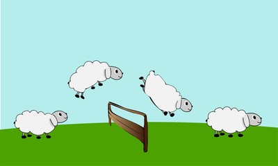 Farm animals. Sheep Jump Over Fence. Count sheep. Vector