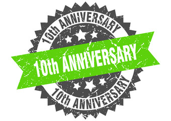 10th anniversary grunge stamp with green band. 10th anniversary