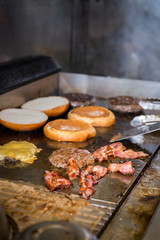 Preparation of burger. Street food.
