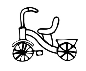 Fototapeta na wymiar cartoon kids bike, vector doodle isolated on white background
