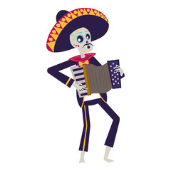 mariachi skull playing accordion comic character