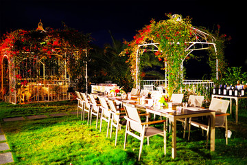table and chairs in a garden