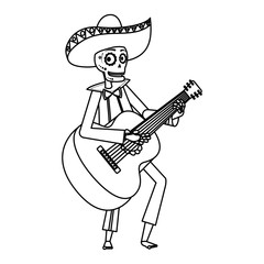 mariachi skull playing guitar comic character