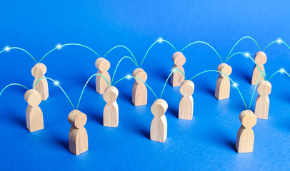 A crowd of people interconnected by communication lines. Cooperation and collaboration, spread news...