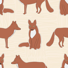 Vector Brown Fox on Beige Background Seamless Repeat Pattern. Background for textiles, cards, manufacturing, wallpapers, print, gift wrap and scrapbooking.