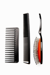 Black Hair Combs on White background