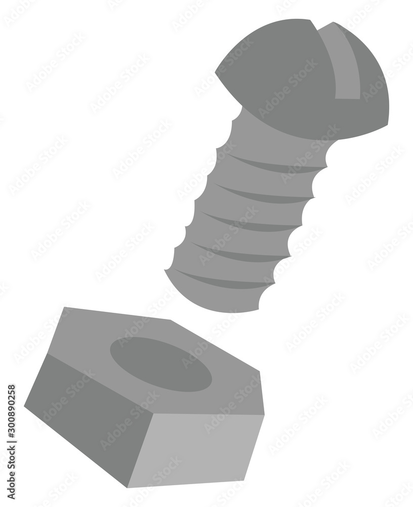 Wall mural Bolt and nut, illustration, vector on white background.