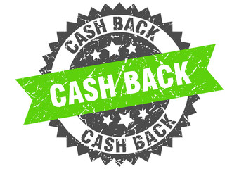 cash back grunge stamp with green band. cash back