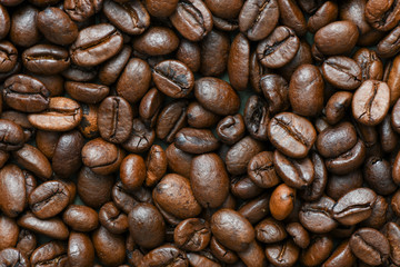 Close up view of delicious fresh textured coffee grains