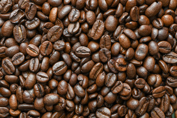 Close up view of delicious fresh textured coffee grains