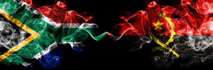 South Africa vs Angola, Angolan smoky mystic flags placed side by side. Thick colored silky...