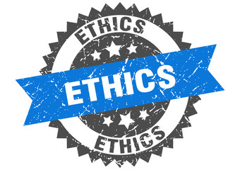 ethics grunge stamp with blue band. ethics