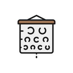 Vision test chart flat color line icon.