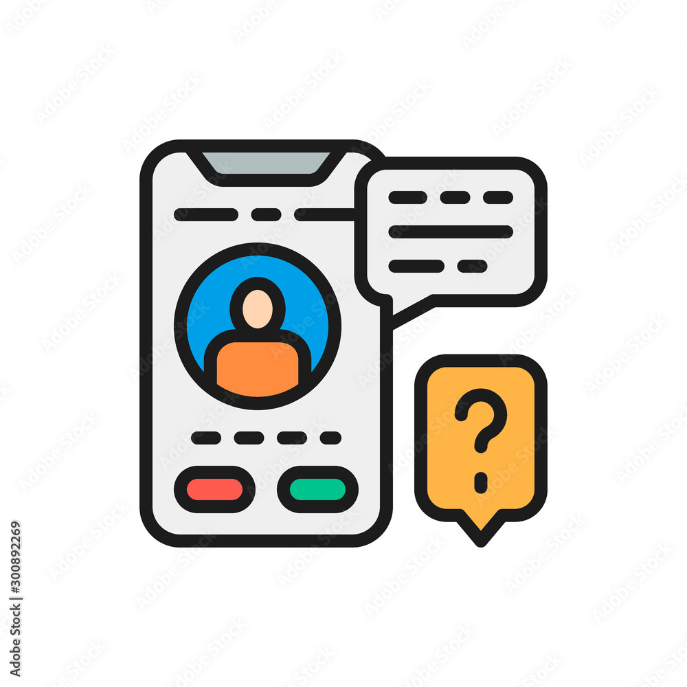 Poster smartphone display with messages flat color line icon.