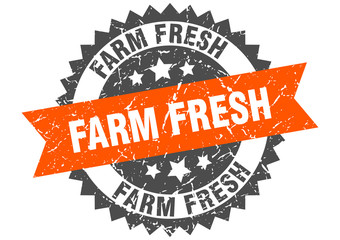 farm fresh grunge stamp with orange band. farm fresh