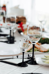 The served table at restaurant for a banquet. Restaurant set