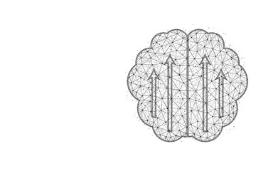 Increased brain activity. Brain with up arrows polygonal vector illustration
