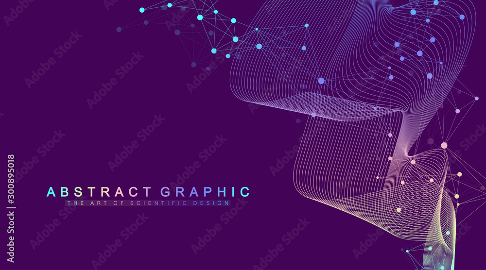 Poster expansion of life. colorful explosion background with connected line and dots, wave flow. visualizat