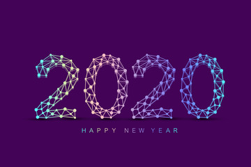 Text design Christmas and Happy new year 2020. Graphic background communication 2020. Connected lines with dots. Design element for presentations, postcard, flyers, leaflets and posters, illustration