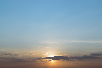 Blue sky sunset with soft white cloudy atmosphere is clear and clean.