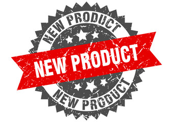 new product grunge stamp with red band. new product