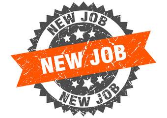 new job grunge stamp with orange band. new job