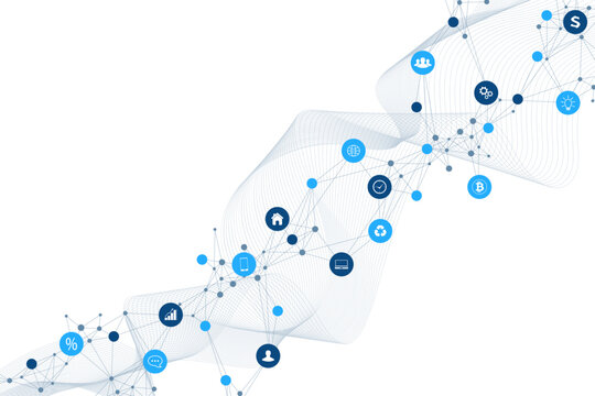 Internet of things IoT and networking concept for your design presentation. Futuristic network connection background for world trade. Internet of things business industry 4.0. Vector illustration.