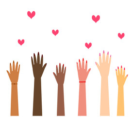 Hands of various women on a white background. Vector illustration.