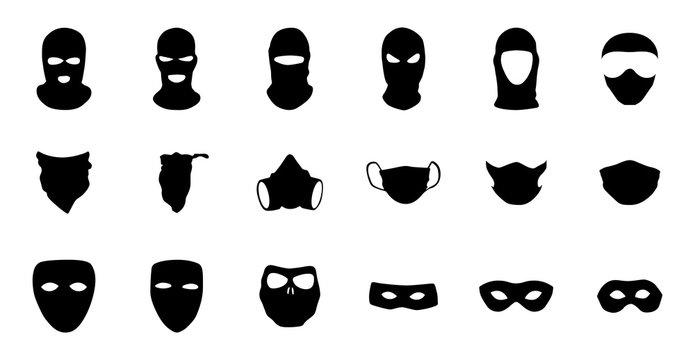 Vector masks of criminals, bandits and mafia