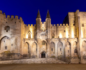 Avignon. Provence. The central facade of the papal palace at dawn.