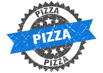 pizza grunge stamp with blue band. pizza