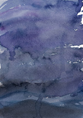 Hand drawn watercolor dark blue abstract background.