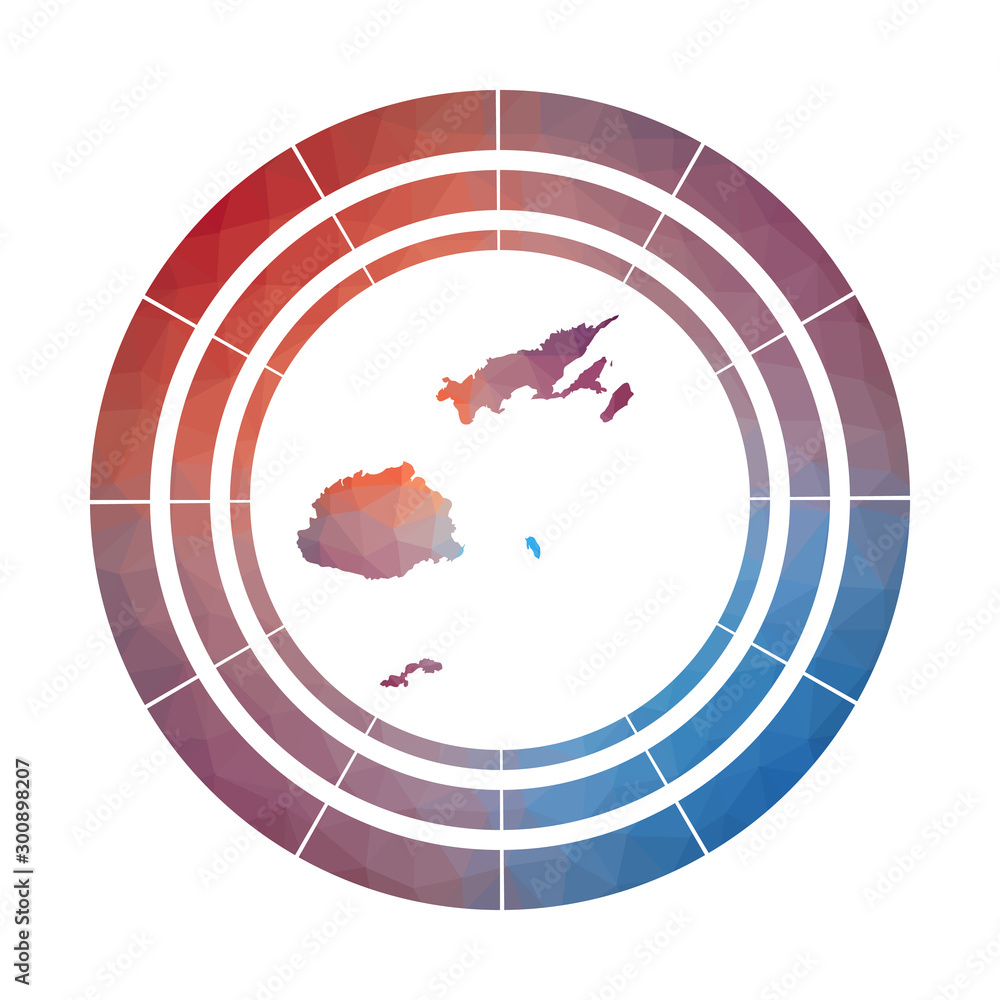 Poster fiji badge. bright gradient logo of country in low poly style. multicolored fiji rounded sign with m