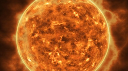 Sun star surface with solar flares, burning of sun animation 3D rendering