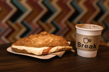 breakfast with coffee and croissant