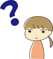 疑問を抱く　女性　巨大な　クエスチョンマーク　想像　イラスト