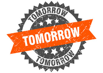 tomorrow grunge stamp with orange band. tomorrow