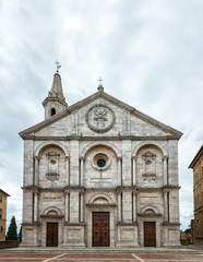 The cathedral in the main square of the ancient town Pienza in Tuscany, Italy