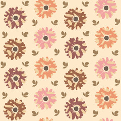 seamless repeat pattern with abstract flowers and leaves