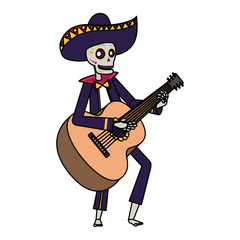 mariachi skull playing guitar comic character
