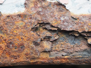 Oxidized metal surface, Closeup to rust on iron surface, Abstract rusty metal panel texture background.