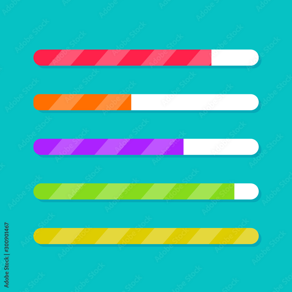 Poster progress bar vector set, fat cartoon ui graphic element isolated, idea or loader, downloading or upd